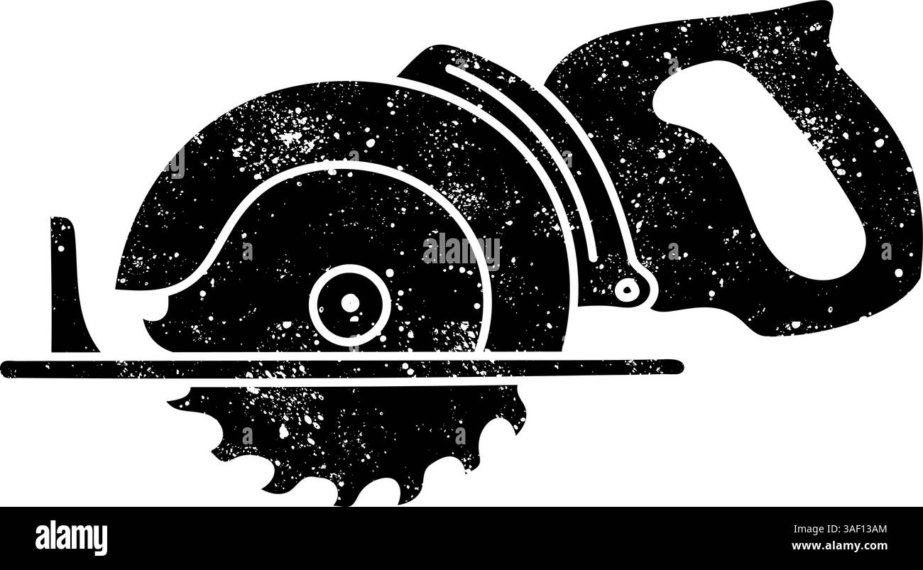 Sega circolare elettrica icona nera disegnata a mano in un aspetto grunge Illustrazione Vettoriale