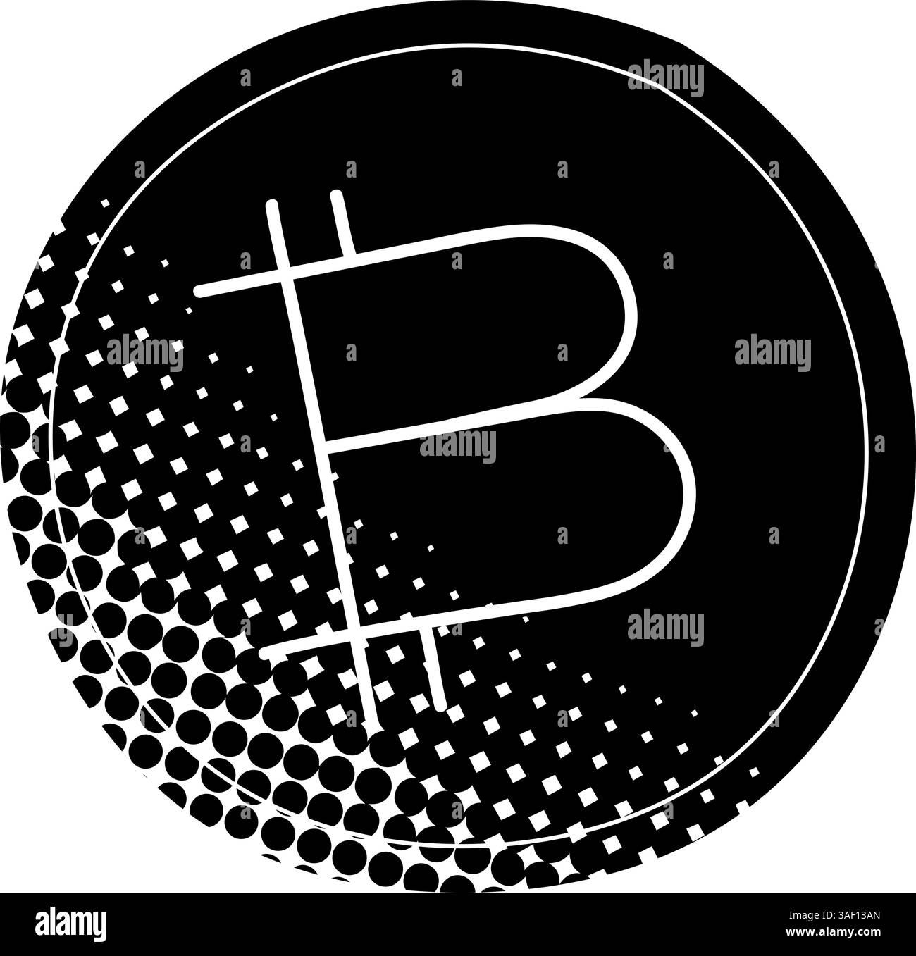 Icona nera disegnata a mano con criptovaluta Bitcoin in stile texture a mezzitoni Illustrazione Vettoriale