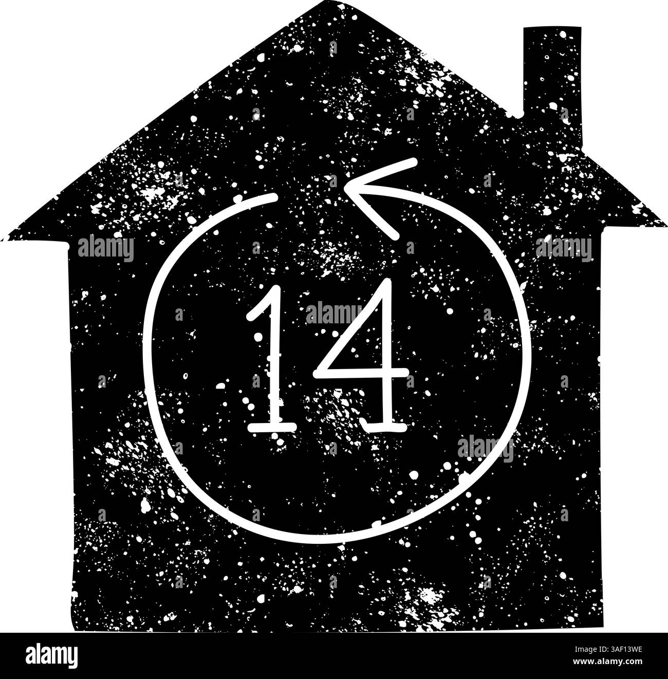 Icona concetto di quarantena rimanere a casa per 14 giorni icona nera disegnata a mano in un look grunge Illustrazione Vettoriale
