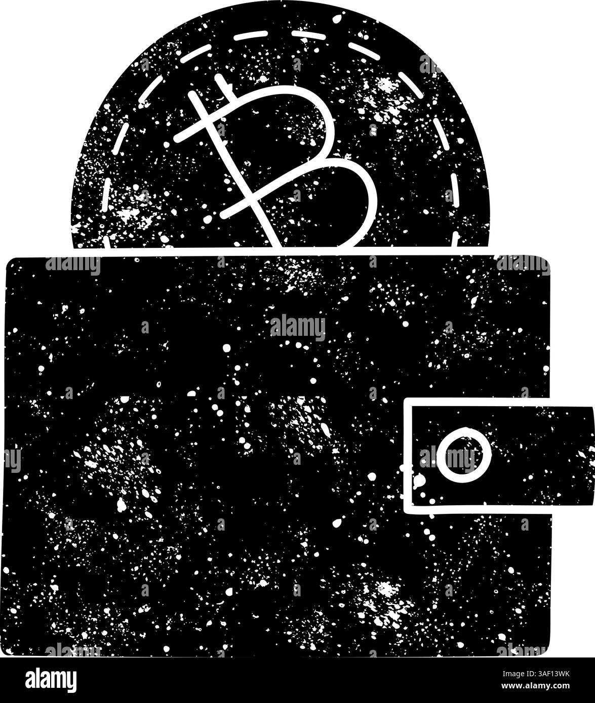 Icona nera disegnata a mano con il concetto di portafogli di criptovaluta Bitcoin in un look grunge Illustrazione Vettoriale