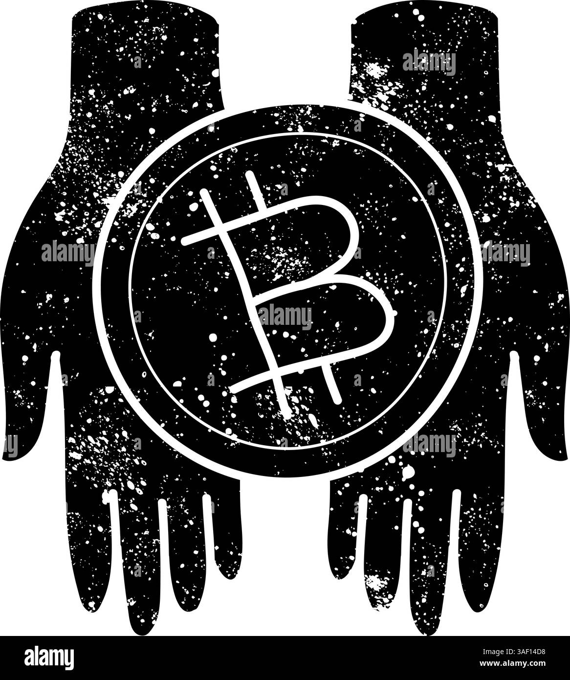 Porta a mano l'icona della criptovaluta bitcoin, icona nera disegnata a mano in un look grunge Illustrazione Vettoriale
