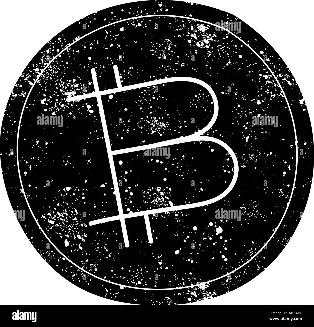 Icona nera disegnata a mano con criptovaluta Bitcoin in un look grunge Illustrazione Vettoriale
