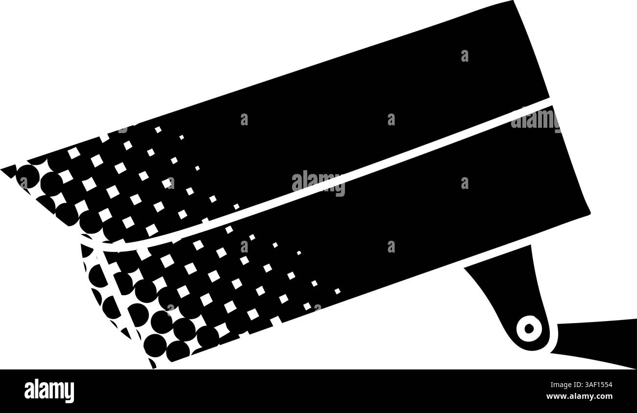 Icona nera disegnata a mano con telecamera cctv per esterni in stile mezzitoni Illustrazione Vettoriale