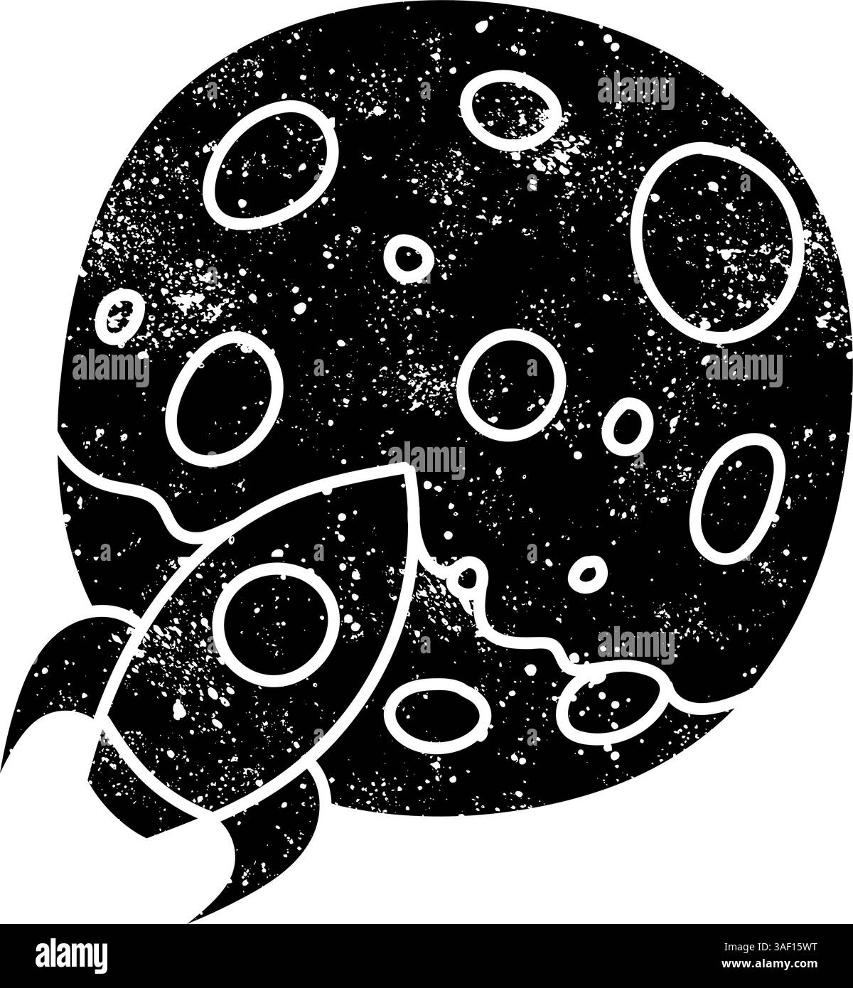 Rocket Anad Planet icon to the Moon Concept cripto currency black hand drawn icon in grunge look Illustrazione Vettoriale