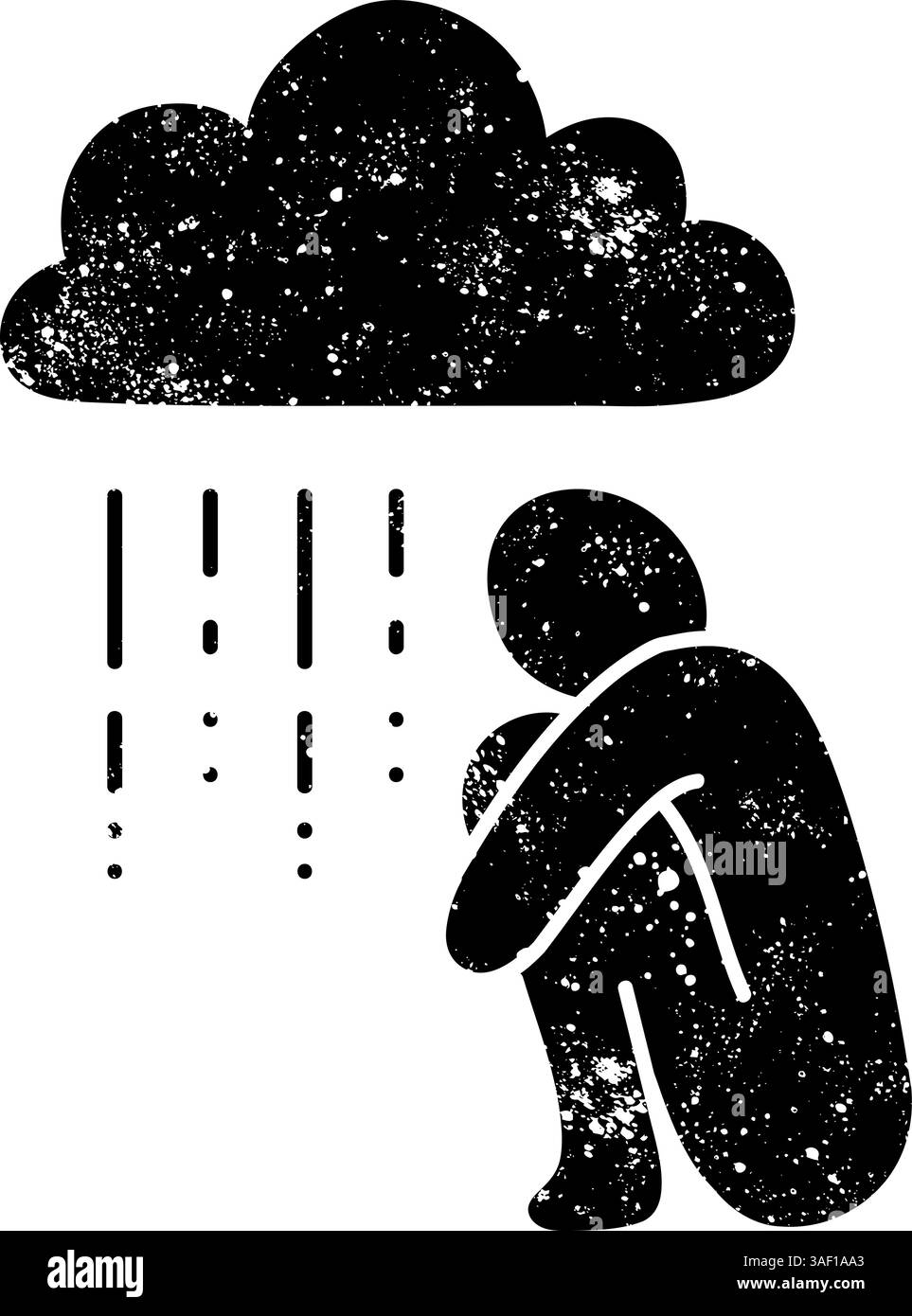 Icona di salute mentale depressione mano nera disegnata icona in grunge look Illustrazione Vettoriale
