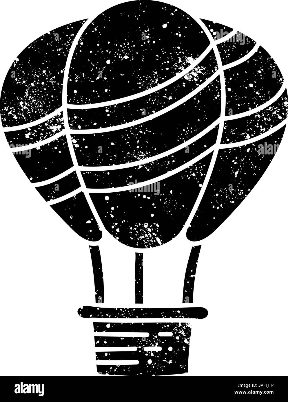 Icona nera disegnata a mano con palloncino ad aria calda in un look grunge Illustrazione Vettoriale