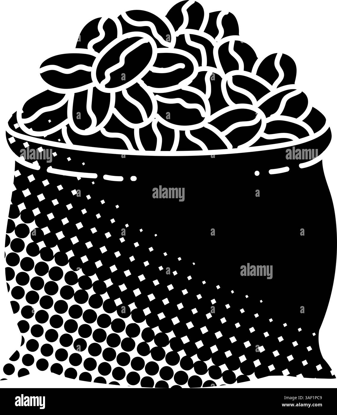 I chicchi di caffè hanno un'icona nera disegnata a mano con una texture a mezzitoni Illustrazione Vettoriale