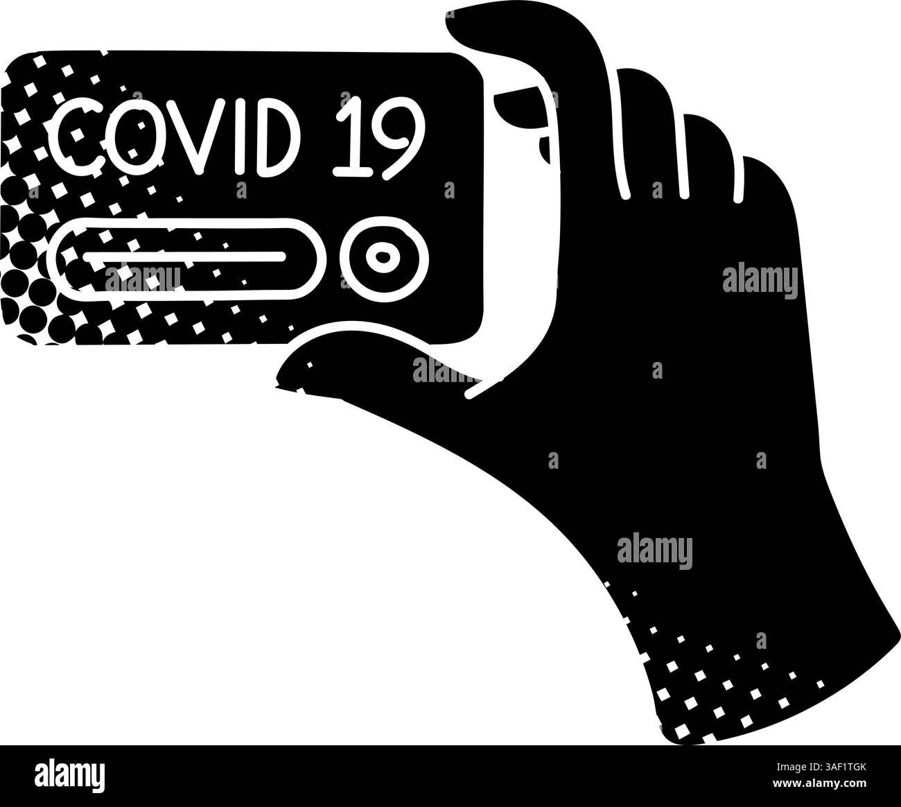 Kit di analisi tampone per lo strumento di rilevamento della malattia covid-19 icona nera disegnata a mano con struttura a mezzitoni Illustrazione Vettoriale