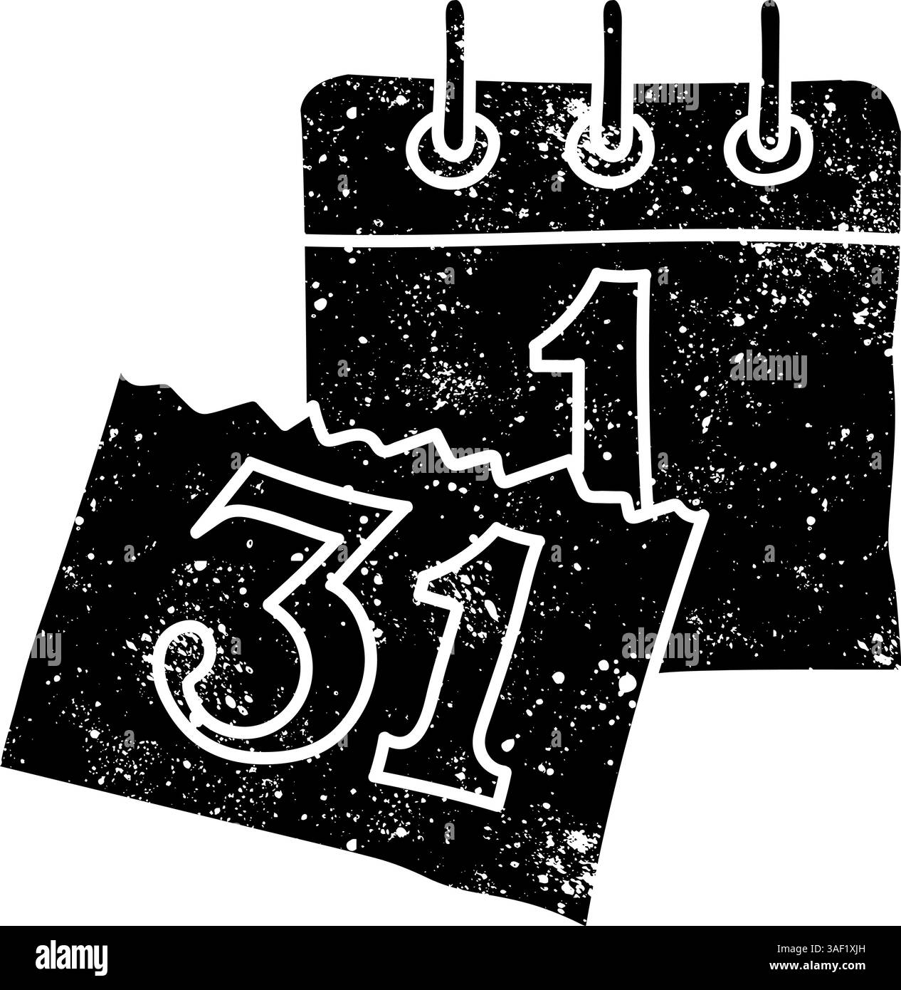 Icona nera disegnata a mano del calendario dell'anno nuovo in un look grunge Illustrazione Vettoriale