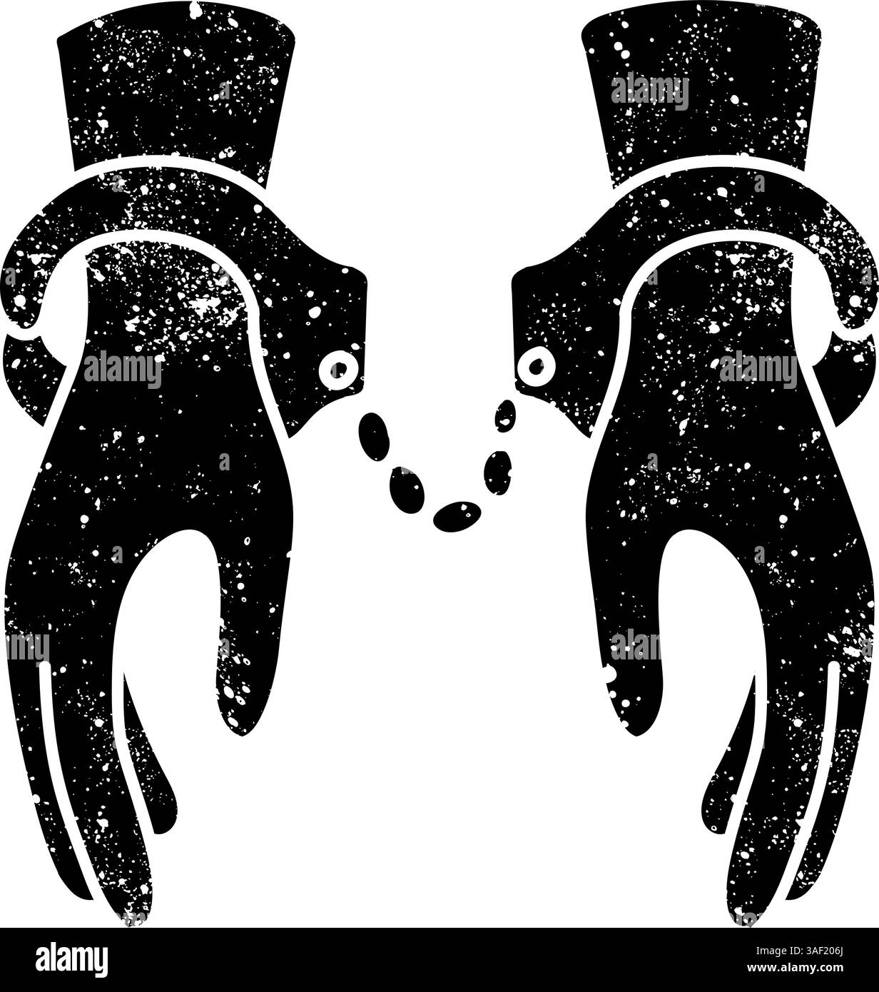 Icona nera disegnata a mano con le mani e manette in un look grunge Illustrazione Vettoriale