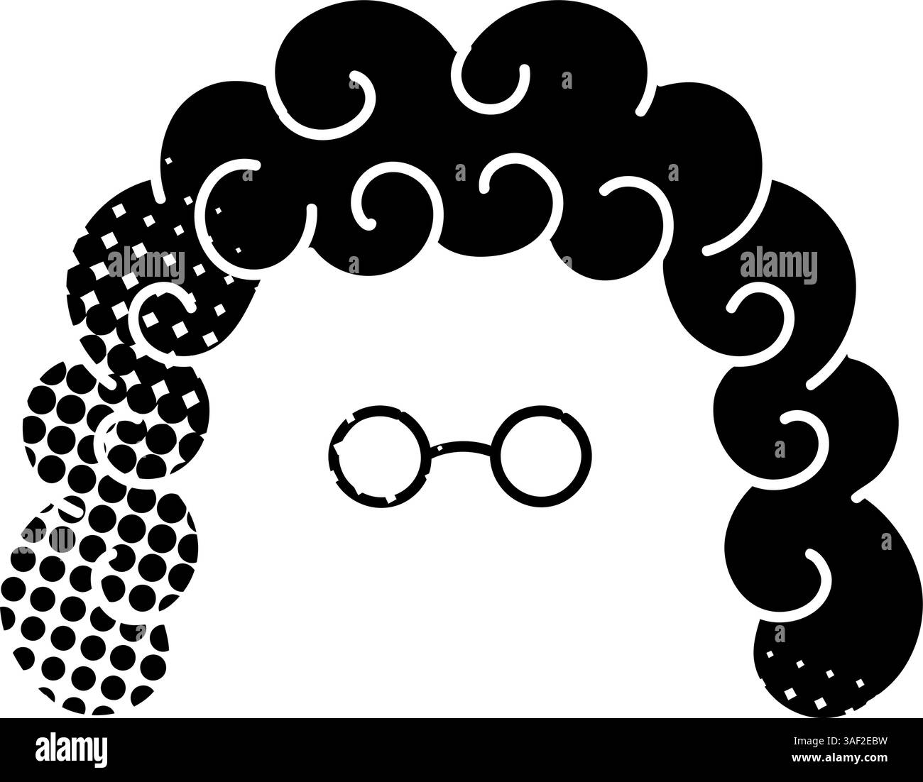 Giudica i capelli e gli occhiali con l'icona nera disegnata a mano in uno stile di texture a mezzitoni Illustrazione Vettoriale