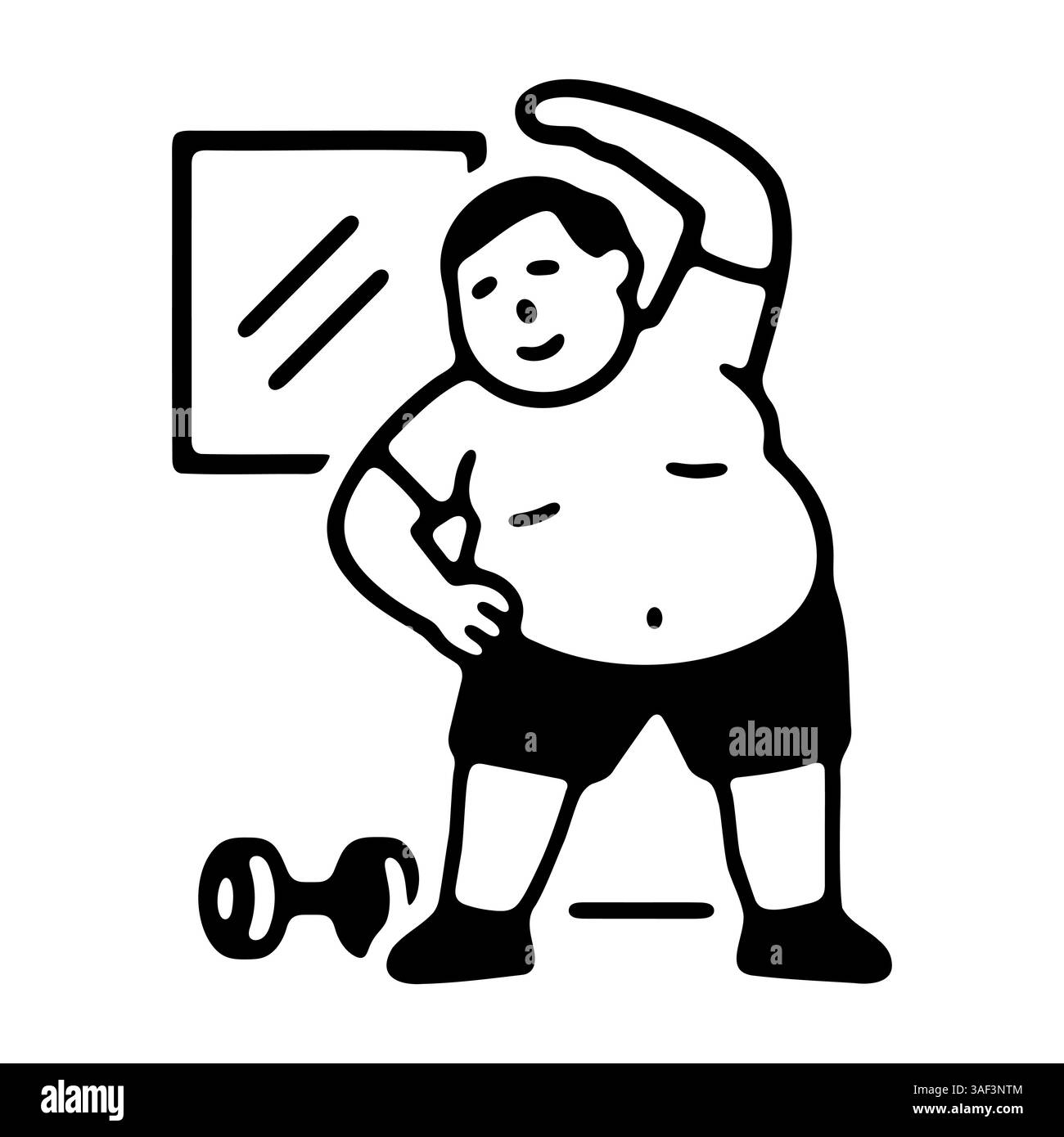 Uomo in sovrappeso, esercizio al chiuso con Dumbbell nella palestra Illustrazione Vettoriale