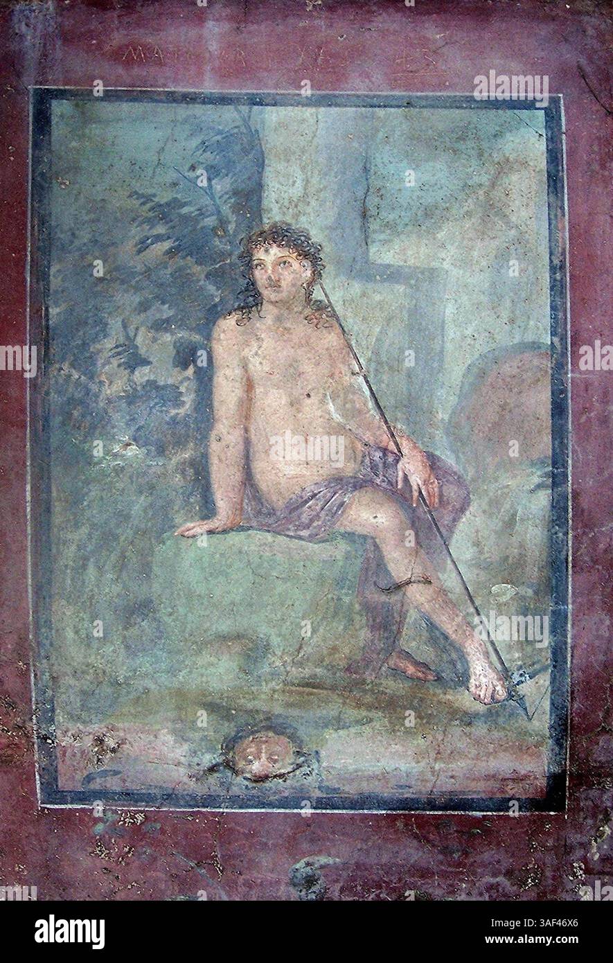 Affresco raffigurante il mito di Narciso, casa di Ottavio Quartio, Pompei Foto Stock