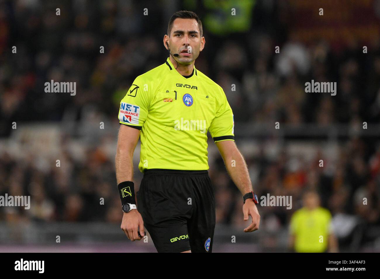 Roma, Italia. 6 aprile 2025. Andrea Colombo arbitro durante la partita di calcio di serie A Enilive tra AS Roma e Juventus FC allo stadio Olimpico di Roma, Italia - domenica 6 aprile 2025. Sport - calcio. (Foto di Fabrizio Corradetti/LaPresse) credito: LaPresse/Alamy Live News Foto Stock