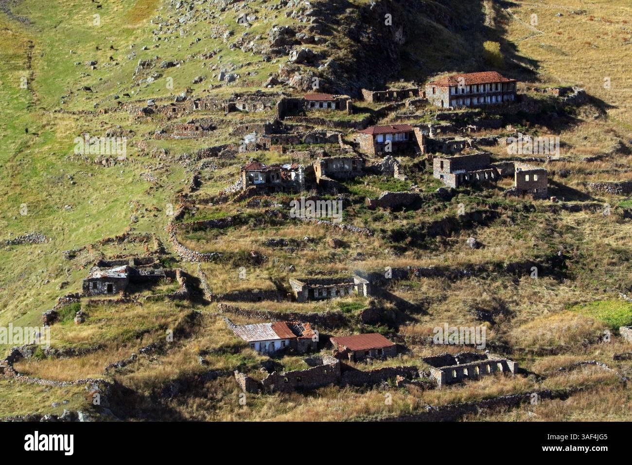 Stepantsminda, fotografia aerea, Kazbegi, Georgia Foto Stock