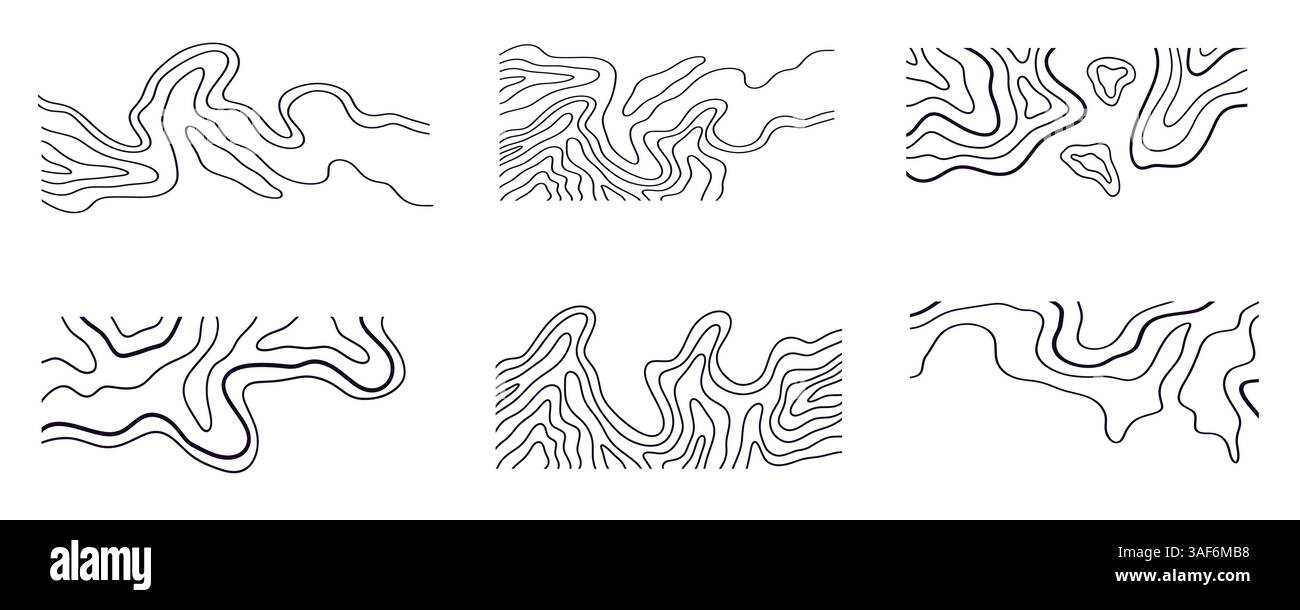 Mappa topografica forma linee ondulate astratte impostate Illustrazione Vettoriale