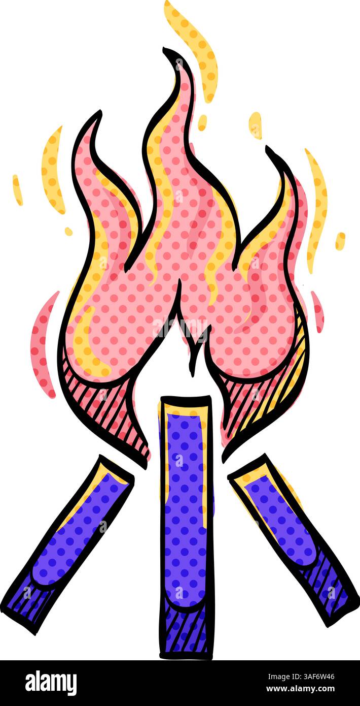 Icona mezzitoni fuoco campo illustrazione vettoriale di colore disegnata a mano Illustrazione Vettoriale