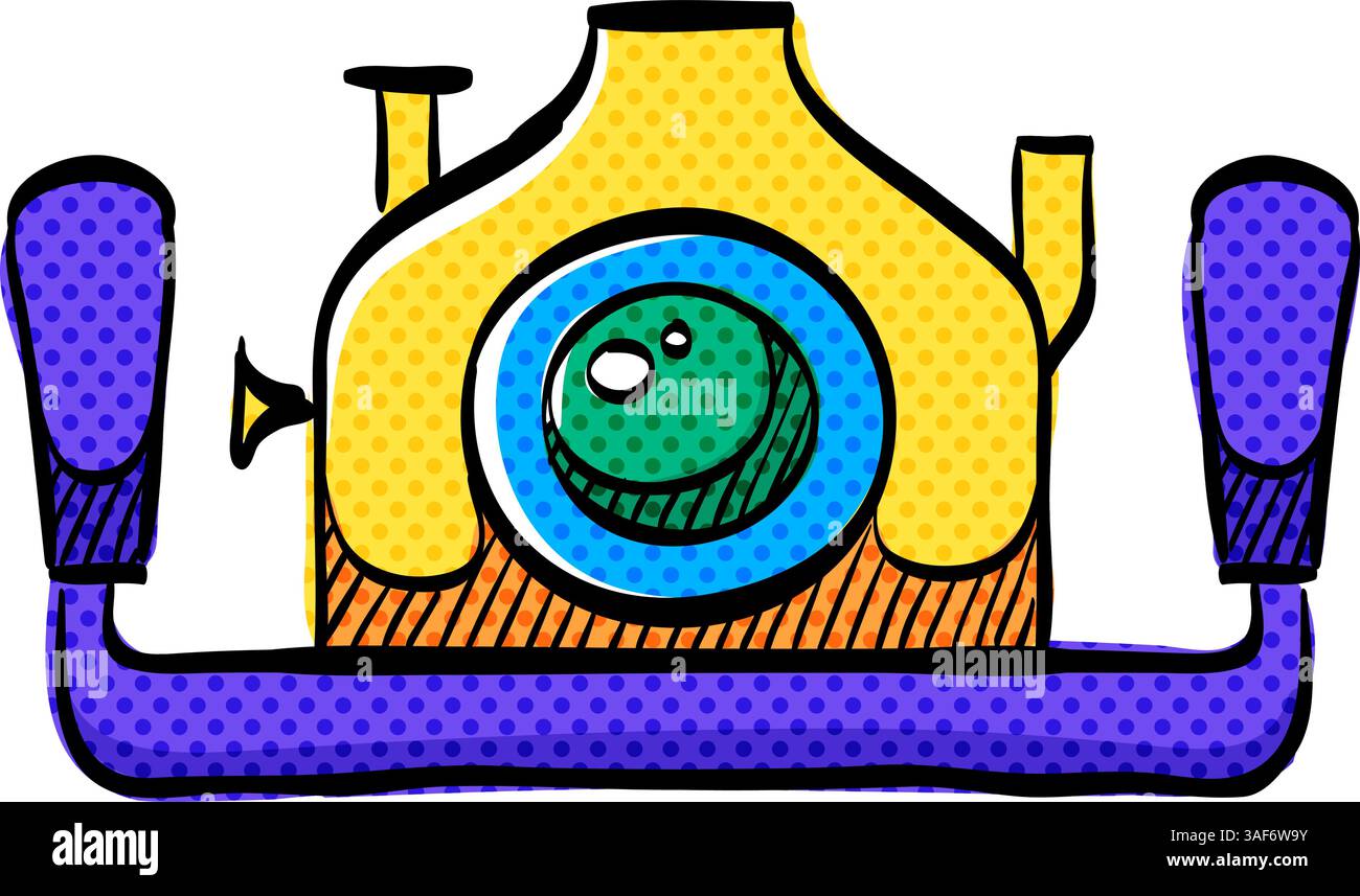 Icona mezzitoni della telecamera subacquea illustrazione vettoriale a colori disegnata a mano Illustrazione Vettoriale