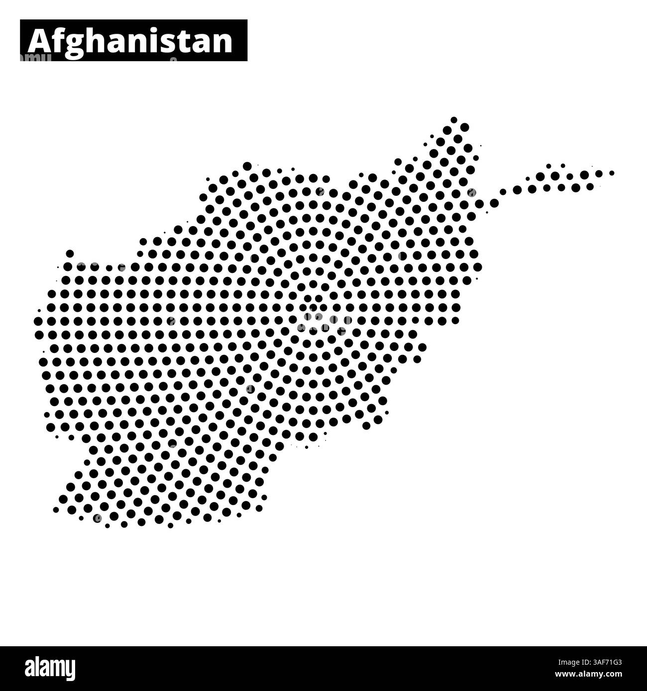 Una mappa dell'Afghanistan è raffigurata utilizzando un modello a punti, che mostra i contorni geografici e i paesi vicini, sottolineando la sua forma e posizione uniche. Illustrazione Vettoriale