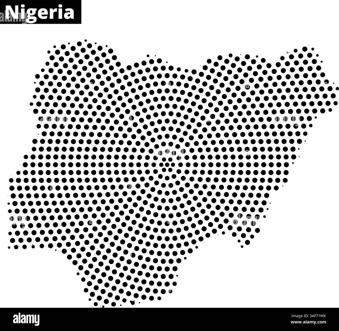 Una rappresentazione creativa della Nigeria che utilizza un modello di punti dettagliato, evidenziandone le caratteristiche geografiche e il profilo. Illustrazione Vettoriale