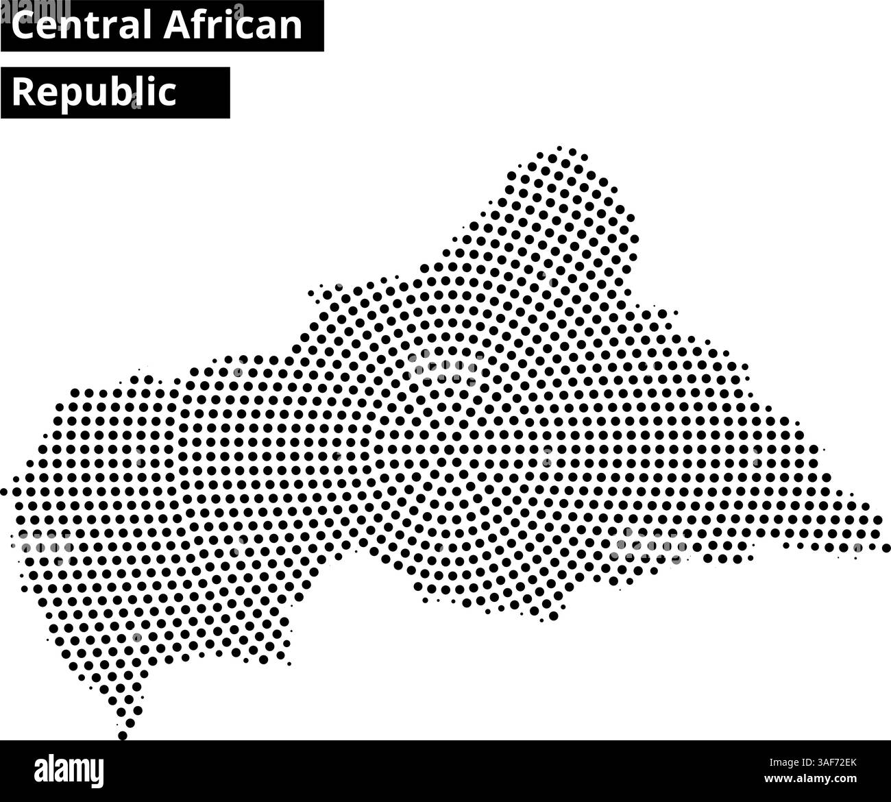 Il profilo della Repubblica Centrafricana è mostrato con un modello punteggiato, sottolineando i confini geografici del paese. Illustrazione Vettoriale