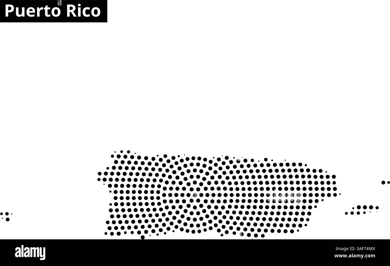 Una mappa creativa di Porto Rico con motivo tratteggiato e sfondo ondulato che cattura elementi artistici. Illustrazione Vettoriale
