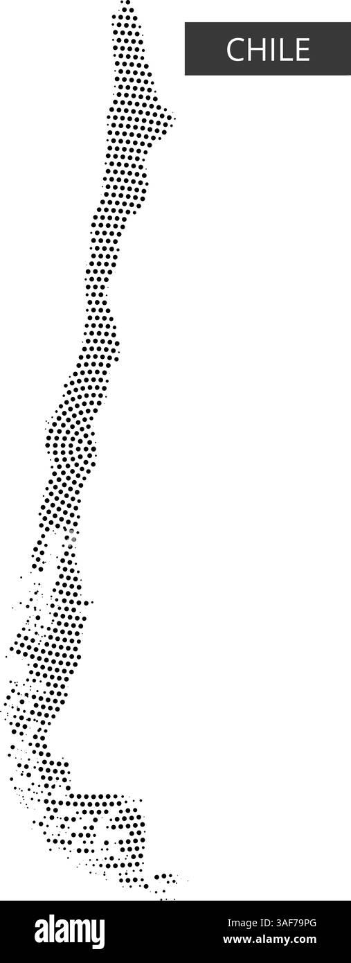 La grafica presenta un contorno dettagliato del Cile pieno di motivi e texture diverse, mostrando la sua forma e le sue caratteristiche uniche. Illustrazione Vettoriale