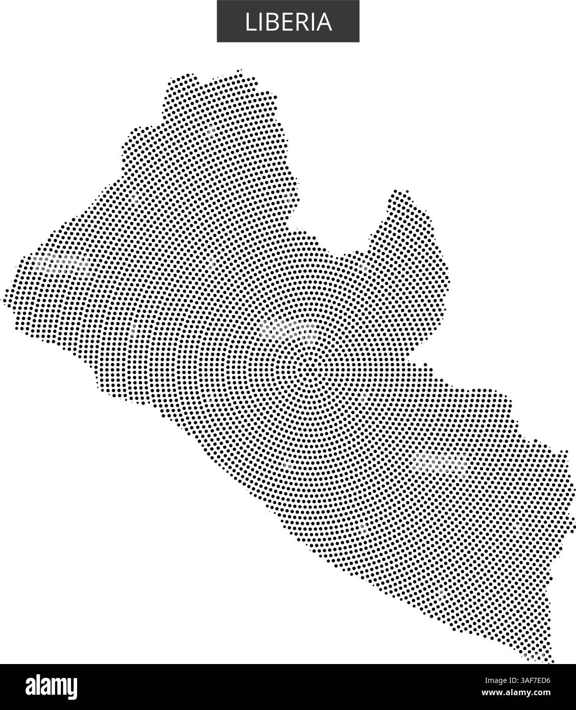 Un'illustrazione a punti delinea la mappa della Liberia, sottolineandone le caratteristiche geografiche e la forma. Illustrazione Vettoriale