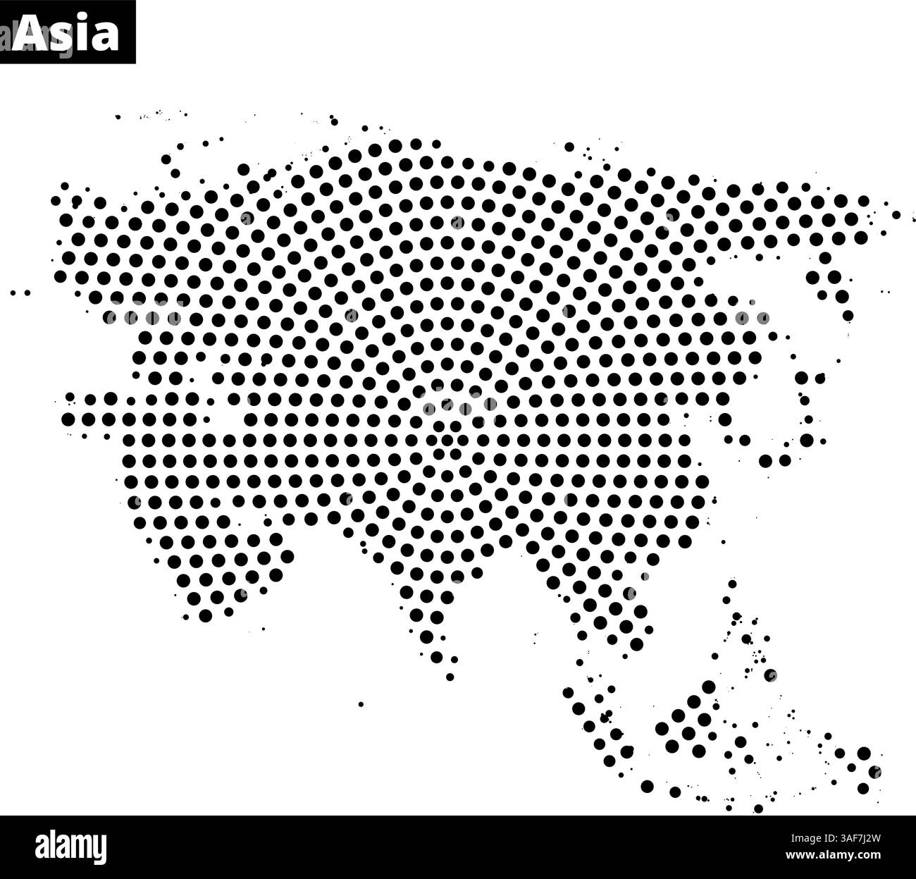 Una mappa a punti delinea i confini geografici dell'Asia, evidenziando regioni e paesi diversi. Illustrazione Vettoriale