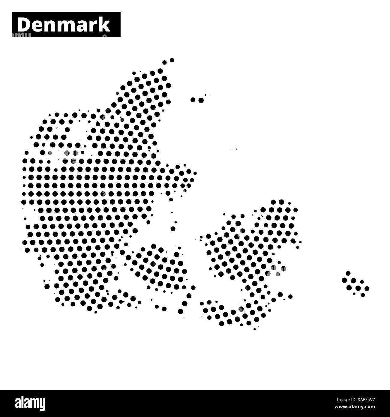 Questa rappresentazione punteggiata delinea la Danimarca, evidenziando la sua forma geografica unica e i contorni costieri. Illustrazione Vettoriale