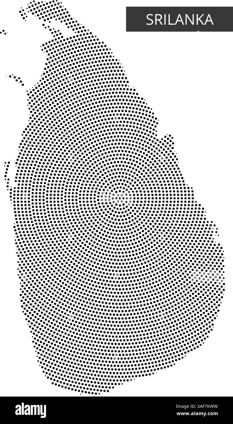 Questa rappresentazione creativa presenta un contorno punteggiato dello Sri Lanka, evidenziandone la forma geografica con dettagli intricati. Illustrazione Vettoriale