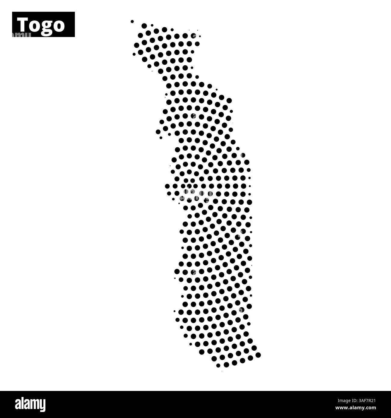 Una rappresentazione tratteggiata mostra la forma unica e i bordi del Togo, sottolineandone la forma sottile e allungata. Illustrazione Vettoriale