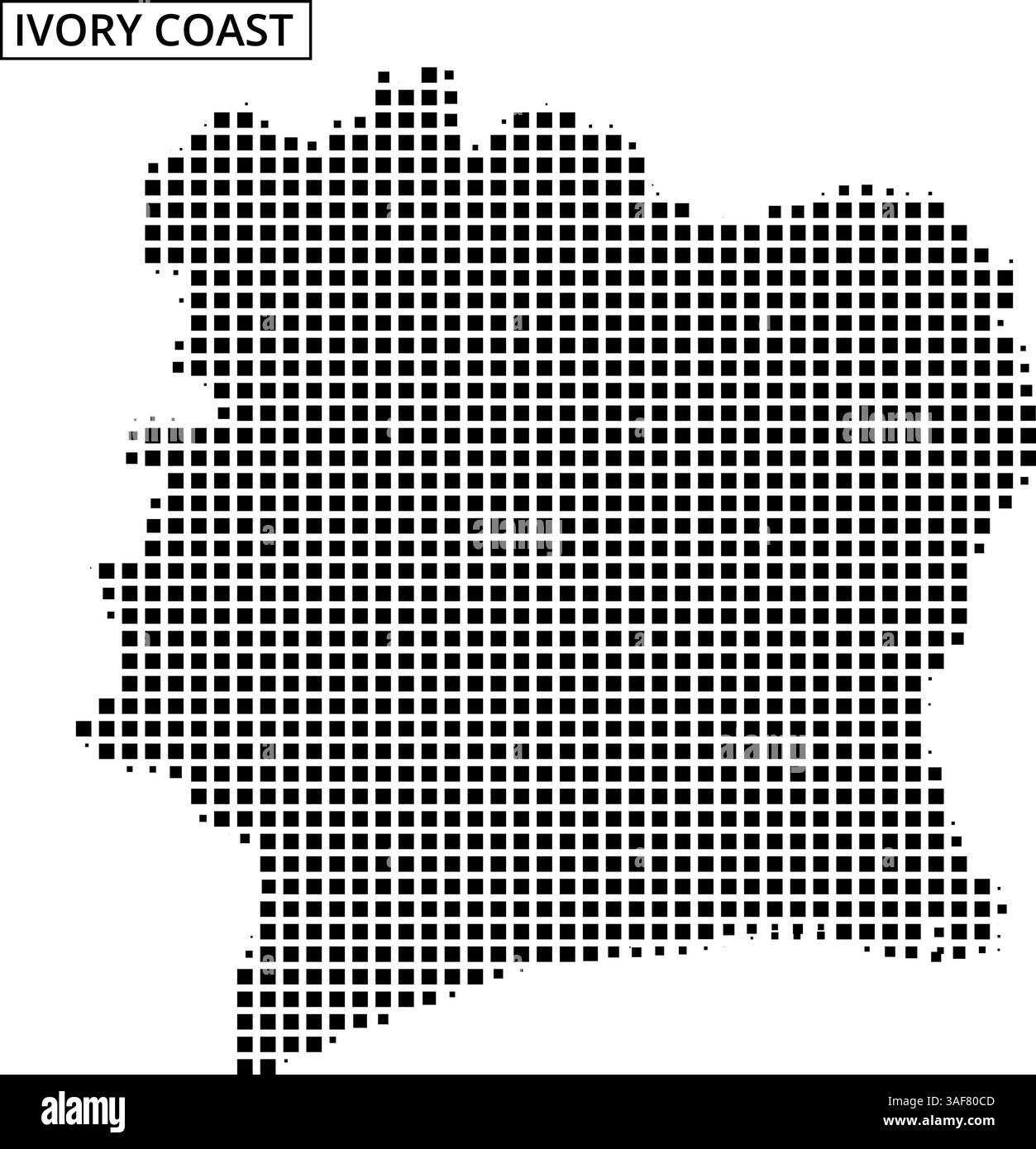 Una rappresentazione testurizzata del profilo geografico della Costa d'Avorio, evidenziandone la forma e la topografia uniche. Illustrazione Vettoriale