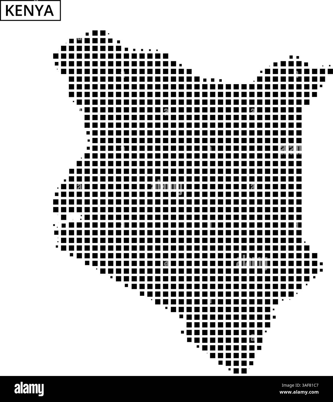 Esclusiva rappresentazione a punti del Kenya che mostra la sua disposizione geografica e le sue caratteristiche artistiche. Illustrazione Vettoriale