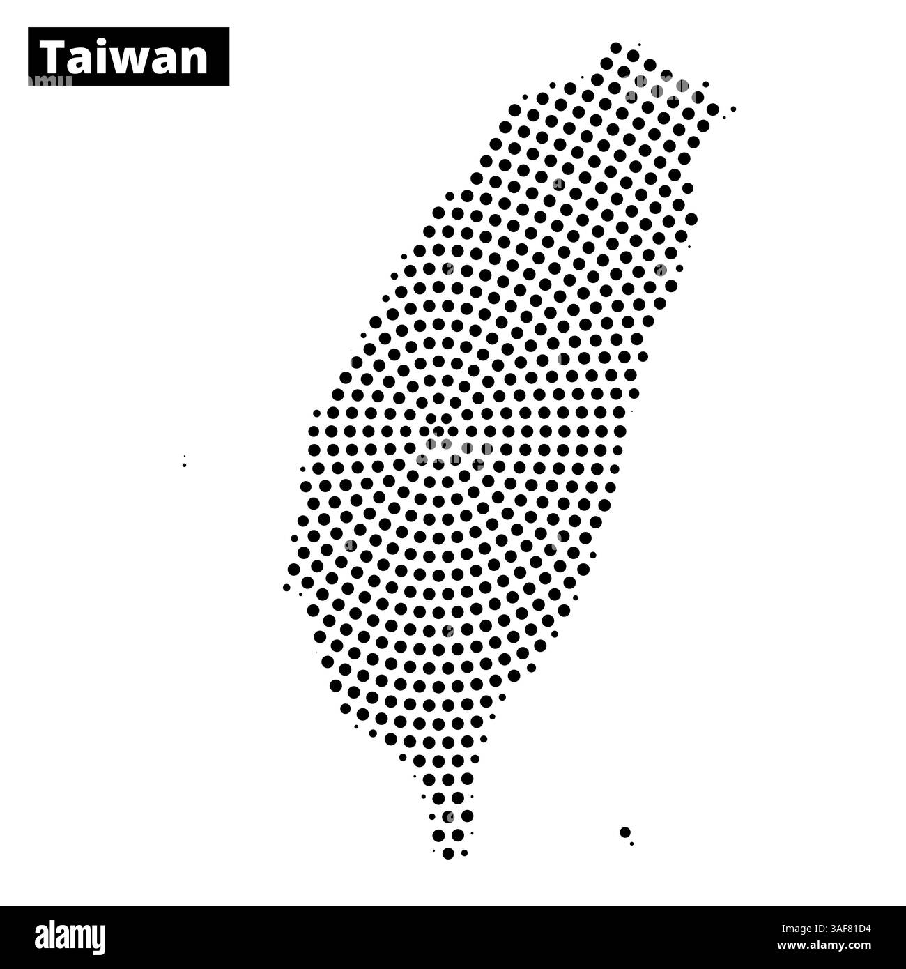 Una rappresentazione tratteggiata della forma geografica di Taiwan, enfatizzando il suo profilo unico su uno sfondo semplice. Illustrazione Vettoriale