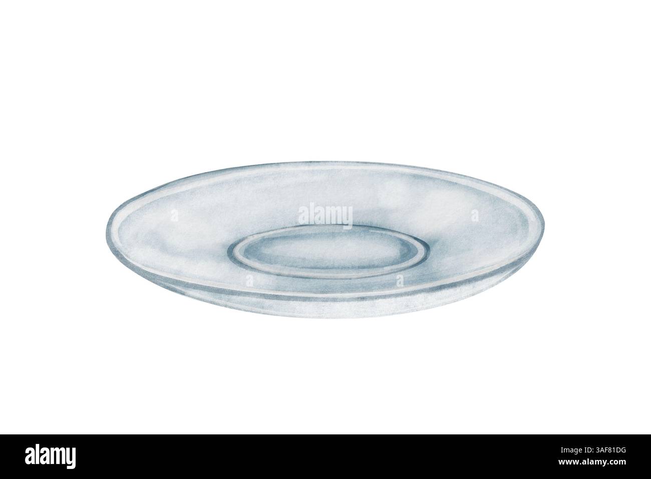 Immagine acquerello di un piattino di vetro. Adatto per confezionamento di tè, menu, libri di cucina, cartoline, tessuti, caffetterie, ristoranti, design di etichette e decorazioni. Foto Stock