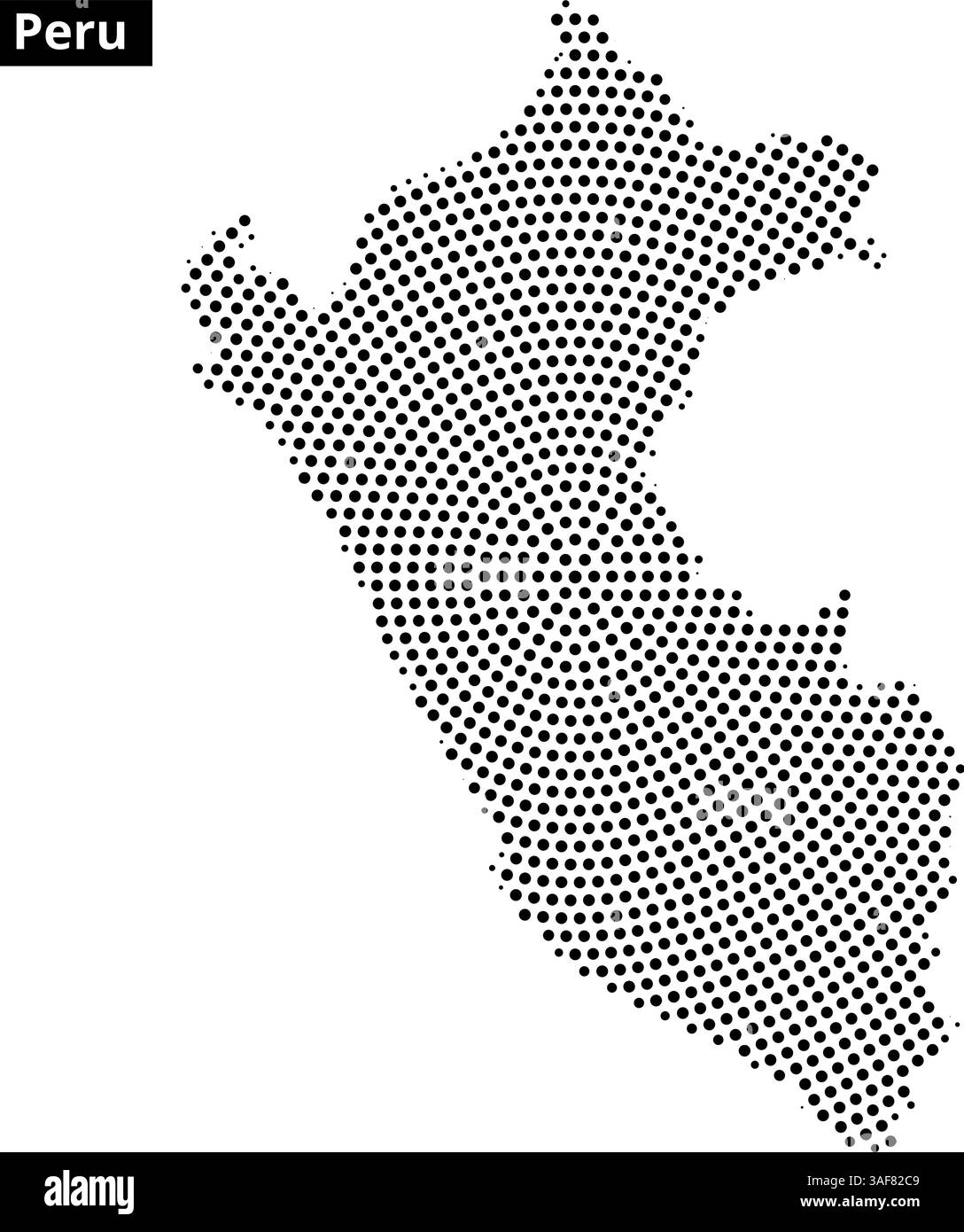 Una rappresentazione a punti unica del Perù ne delinea la forma geografica, mostrando le caratteristiche distintive del paese sulla mappa. Illustrazione Vettoriale