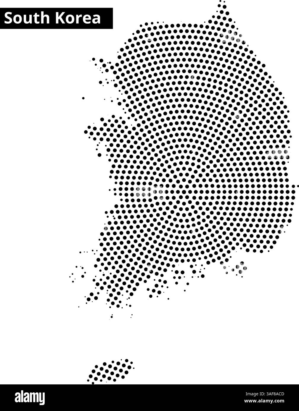 Mappa tratteggiata della Corea del Sud che mostra la sua forma unica su uno sfondo semplice. Ideale per scopi didattici e studi geografici. Illustrazione Vettoriale