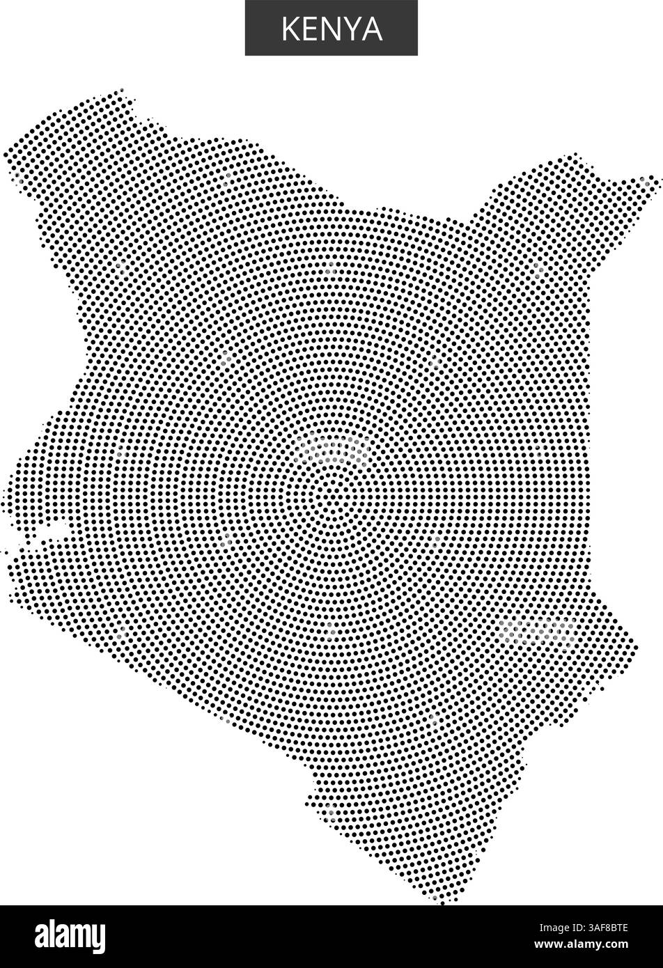 Esclusiva rappresentazione a punti del Kenya che mostra la sua disposizione geografica e le sue caratteristiche artistiche. Illustrazione Vettoriale