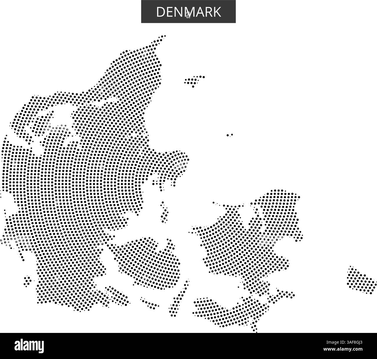 Questa rappresentazione punteggiata delinea la Danimarca, evidenziando la sua forma geografica unica e i contorni costieri. Illustrazione Vettoriale