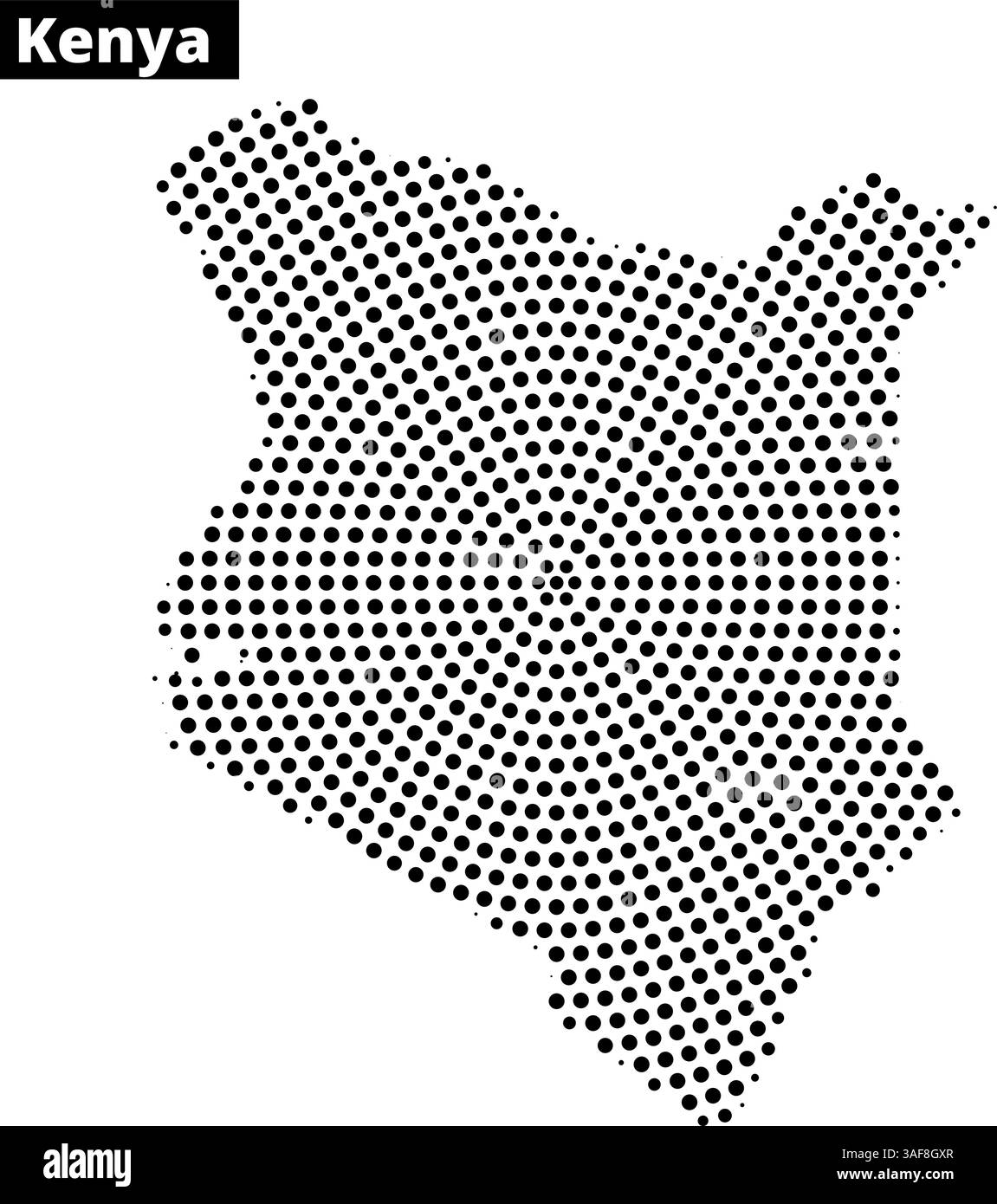 Esclusiva rappresentazione a punti del Kenya che mostra la sua disposizione geografica e le sue caratteristiche artistiche. Illustrazione Vettoriale