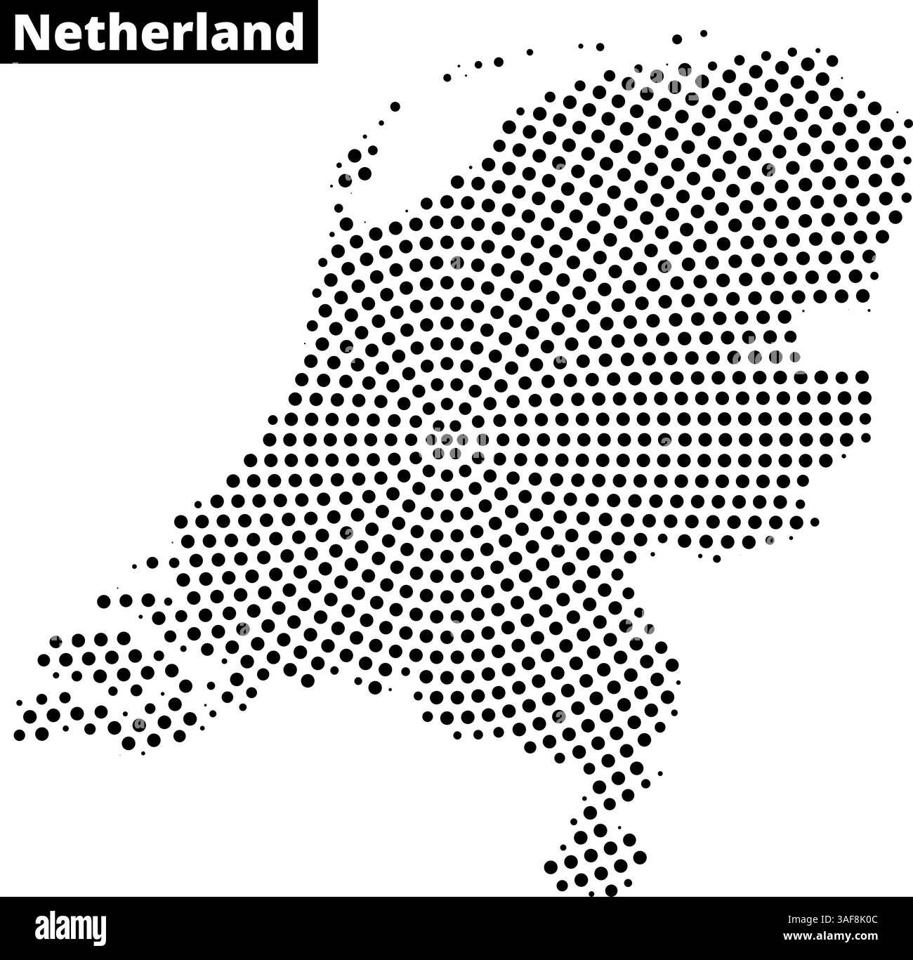 La rappresentazione tratteggiata dei Paesi Bassi evidenzia i suoi contorni geografici e delinea artisticamente aree distinte. Illustrazione Vettoriale