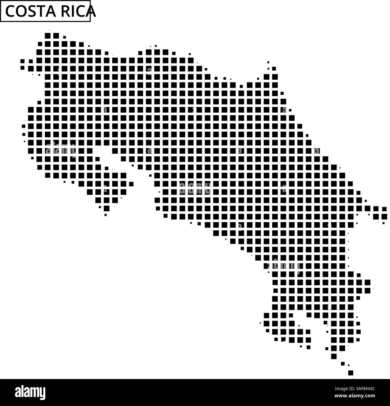 Una rappresentazione creativa della mappa della Costa Rica utilizzando un motivo punteggiato con linee astratte sullo sfondo. Illustrazione Vettoriale