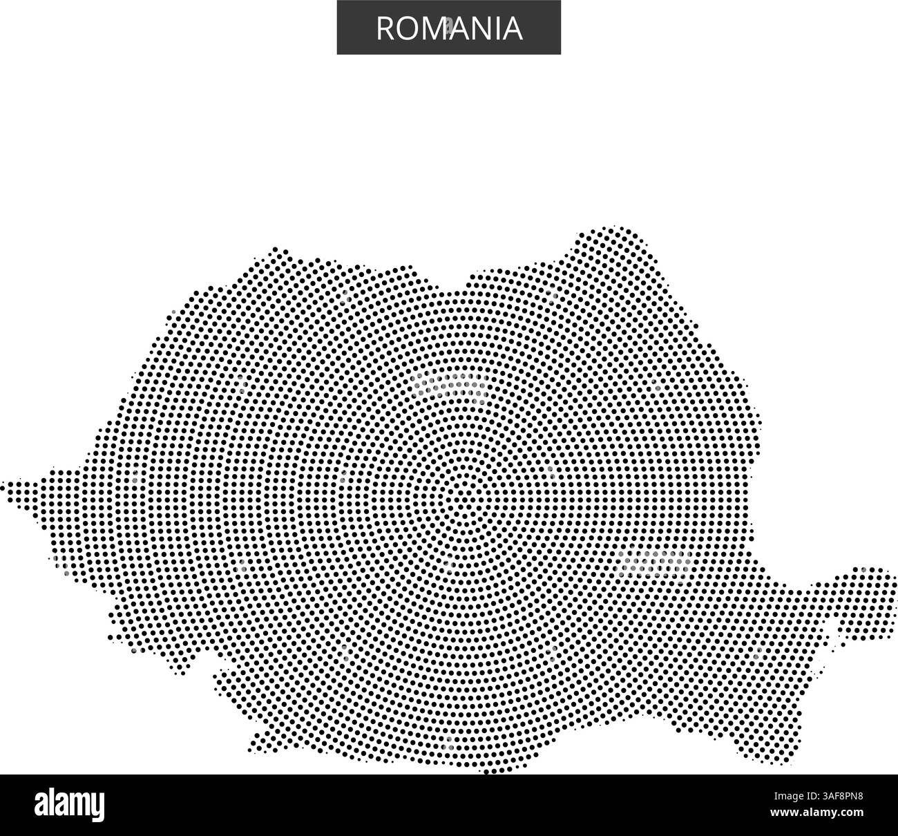 Una rappresentazione tratteggiata unica della Romania mette in mostra il profilo geografico del paese e la sua forma artistica. Illustrazione Vettoriale