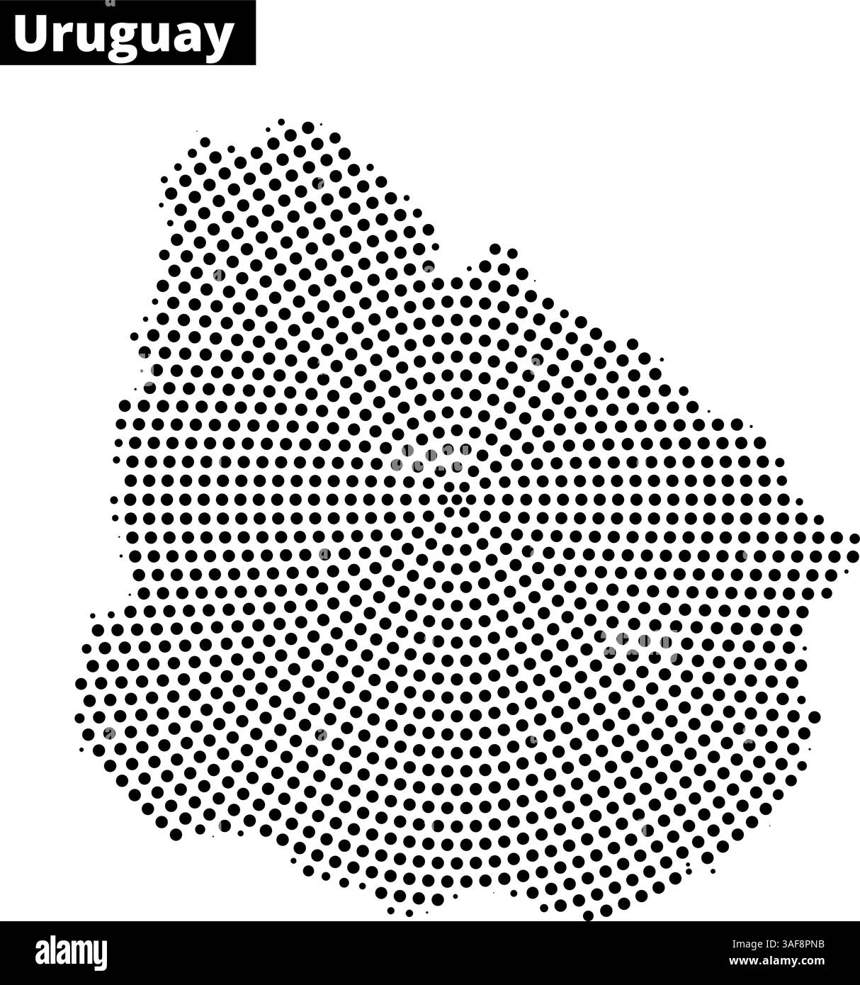 Una rappresentazione artistica del contorno della mappa uruguaiana, che mette in evidenza le caratteristiche geografiche con intricati schemi di punti e trame. Illustrazione Vettoriale
