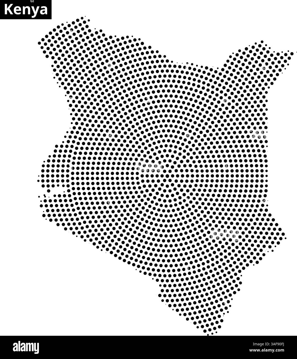 Esclusiva rappresentazione a punti del Kenya che mostra la sua disposizione geografica e le sue caratteristiche artistiche. Illustrazione Vettoriale