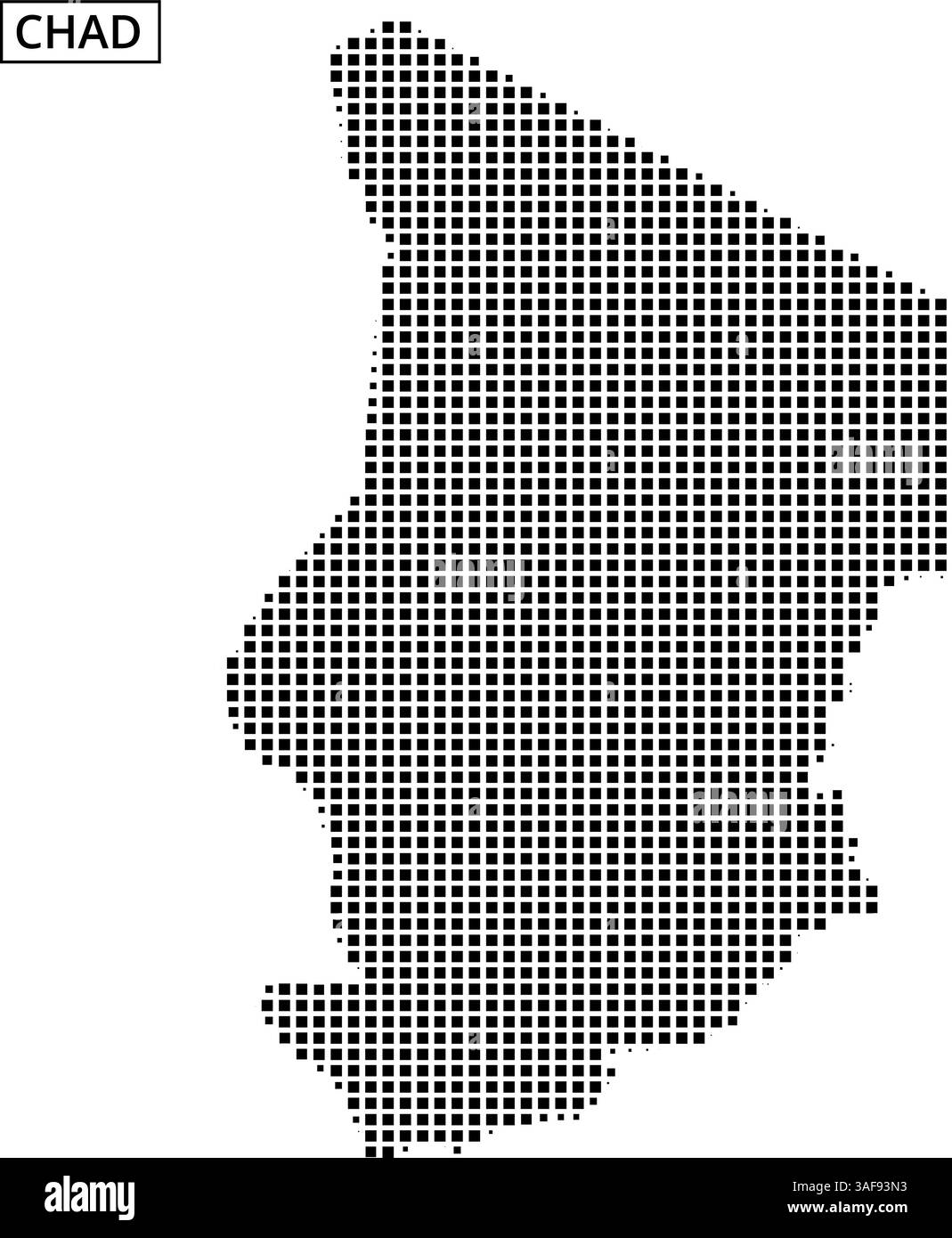 Questa mappa illustra il paese del Ciad, caratterizzato da un caratteristico design punteggiato che ne evidenzia la forma geografica. Illustrazione Vettoriale