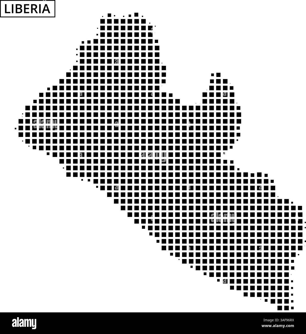 Un'illustrazione a punti delinea la mappa della Liberia, sottolineandone le caratteristiche geografiche e la forma. Illustrazione Vettoriale