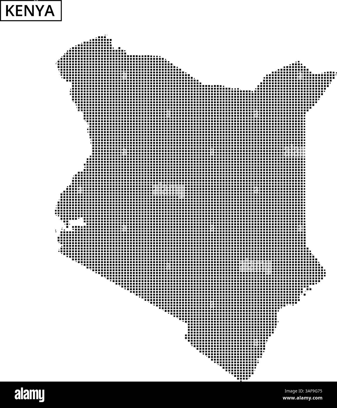 Esclusiva rappresentazione a punti del Kenya che mostra la sua disposizione geografica e le sue caratteristiche artistiche. Illustrazione Vettoriale