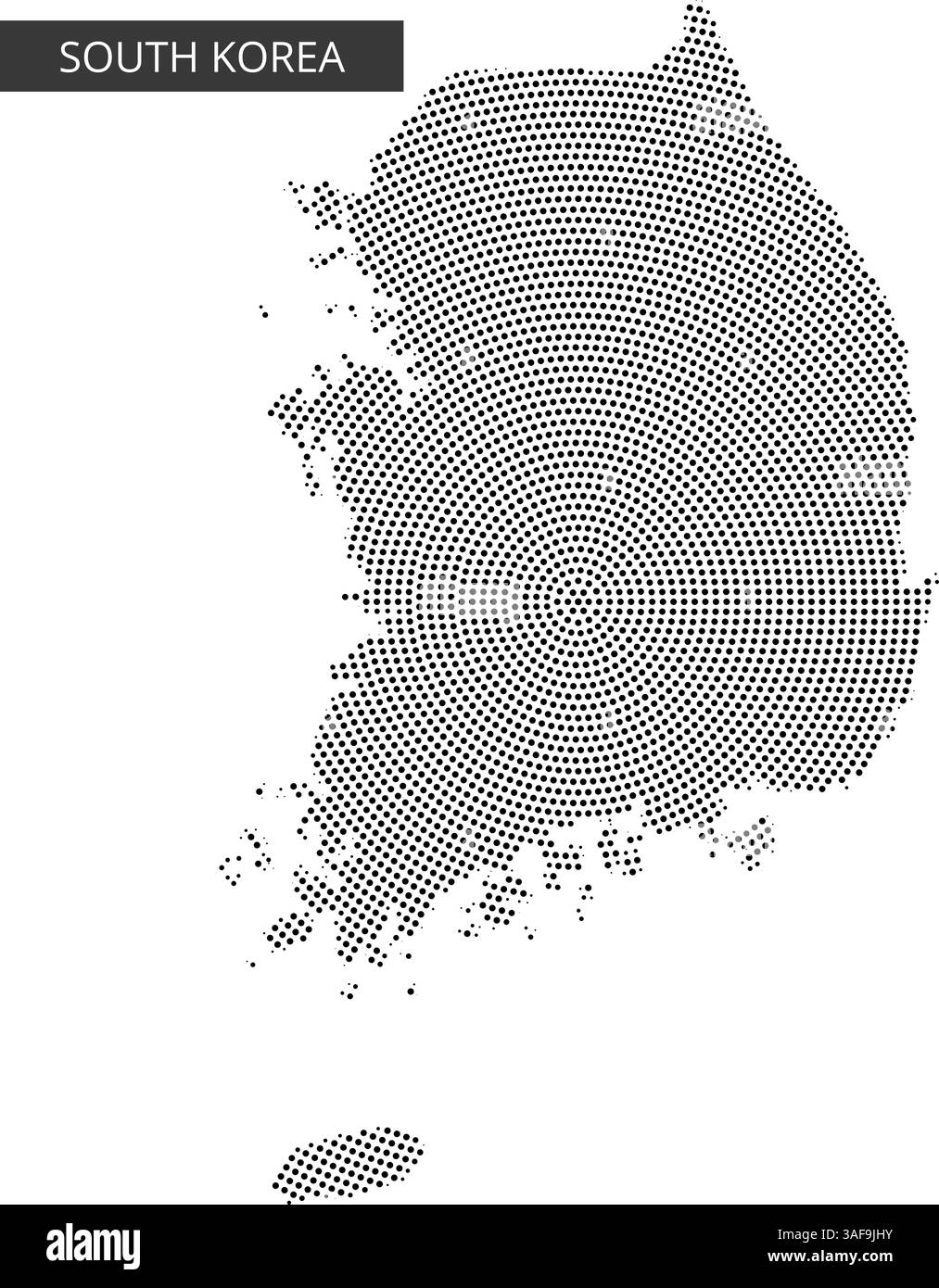 Mappa tratteggiata della Corea del Sud che mostra la sua forma unica su uno sfondo semplice. Ideale per scopi didattici e studi geografici. Illustrazione Vettoriale